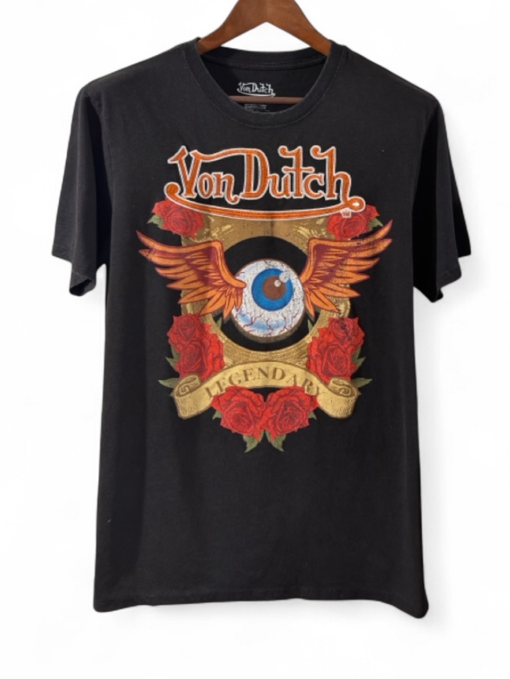 Y2K Von Dutch Black Embroidered Graphic T-Shirt Size Men’s Medium (NWT)